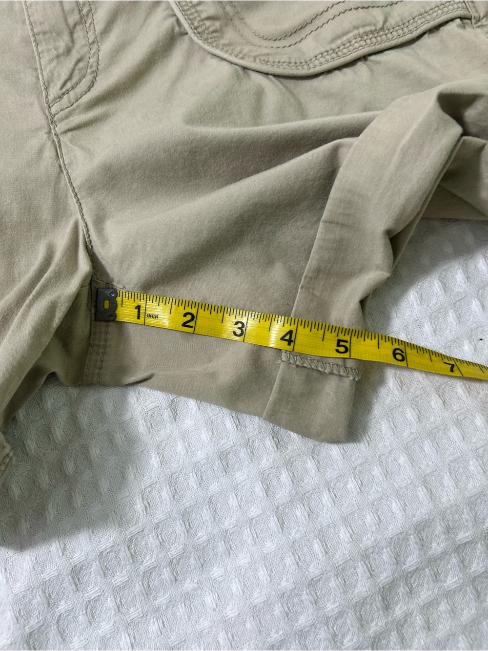 Roll-Cuff Cotton Jean Shorts in Khaki - Women's - Picture 5 of 13